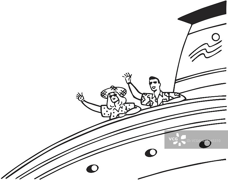 情侣在游轮上挥手图片素材