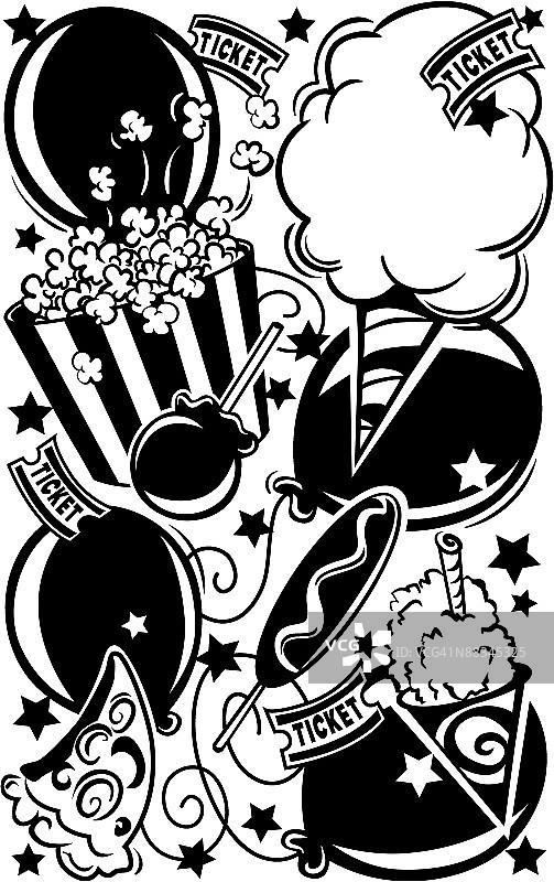狂欢节食品蒙太奇，门票图片素材
