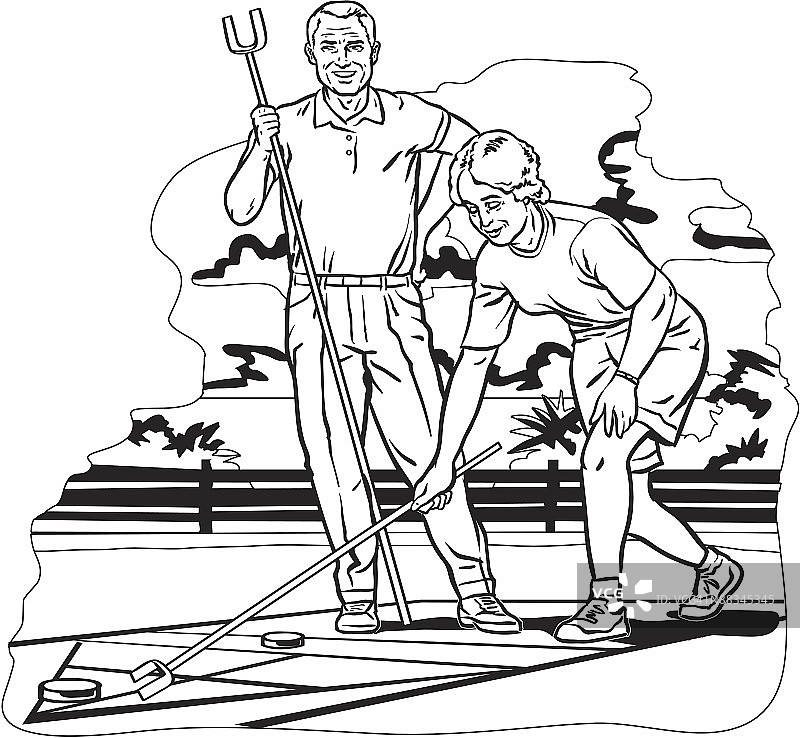 情侣玩 shuffleboard 游戏图片素材