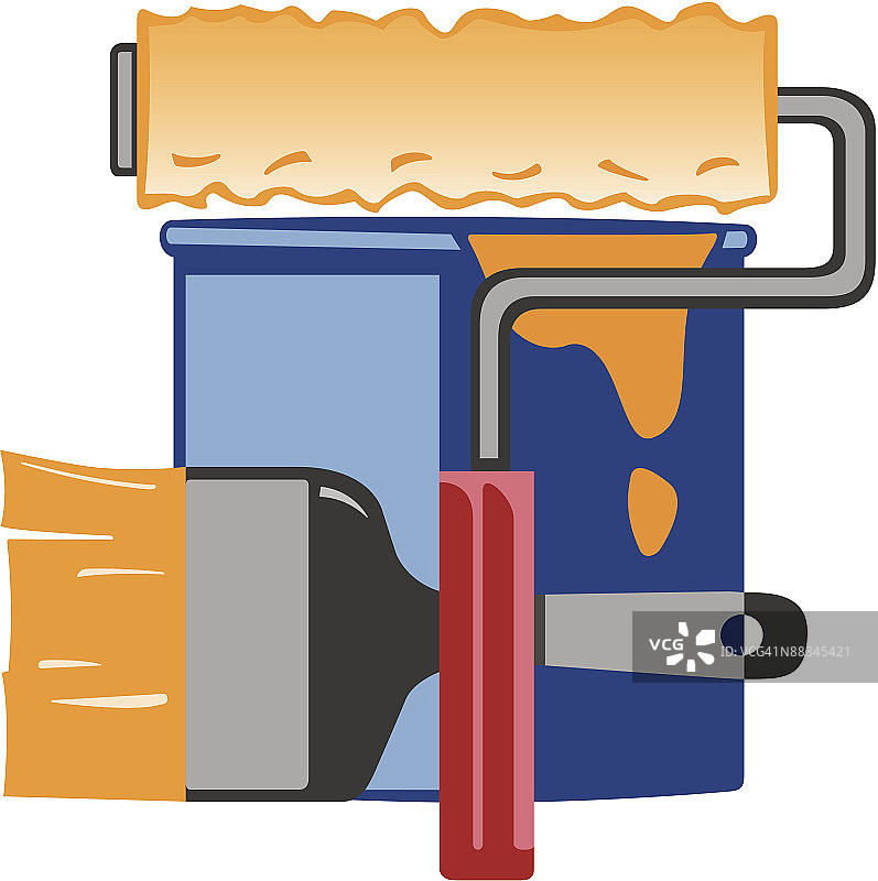 油漆罐、刷子和滚筒“颜色”Illustrator Ver. 5“分组元素图片素材