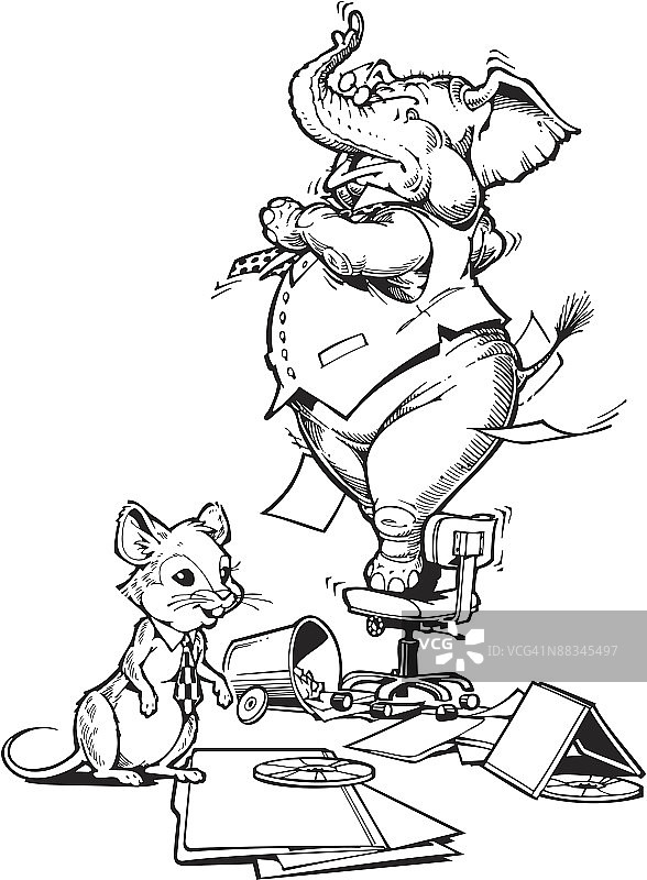 办公室里老鼠吓坏了大象组合元素图片素材