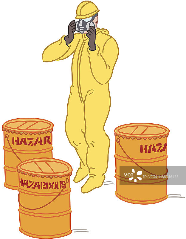 处理危险化学品的工人（彩色插图，Ver. 3，分层，“准备好”，注意：危险材料）图片素材