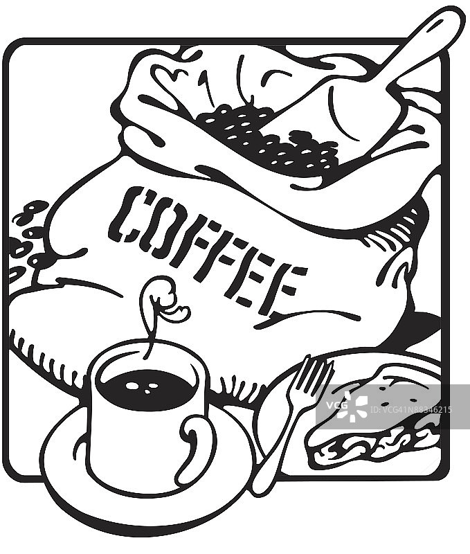 咖啡豆和咖啡杯：新鲜现磨图片素材