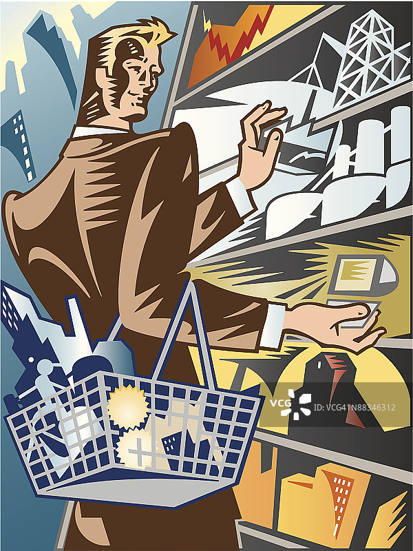 商人购买新的业务，彩色，分组元素图片素材