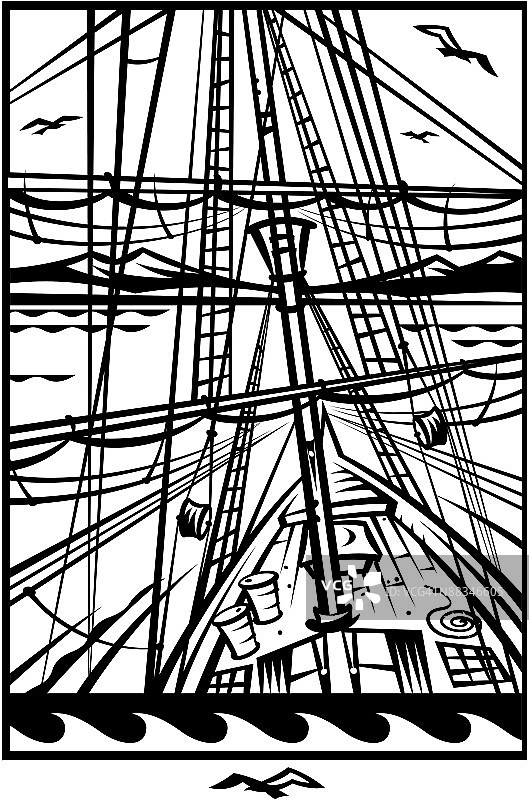 帆船的桅杆和缆绳图片素材