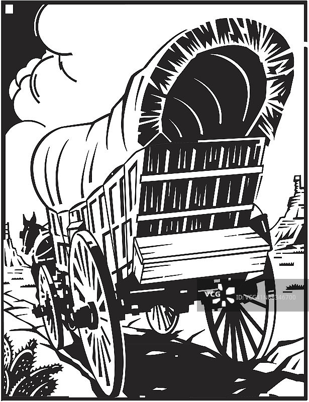 有篷马车西行...老式交通工具图片素材