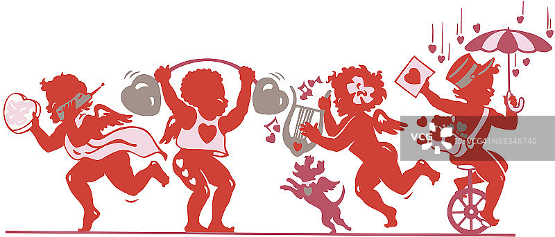 丘比特剪影-#1 分组元素 彩色 Illustrator Ver. 3  情人节快乐 爱的使者图片素材