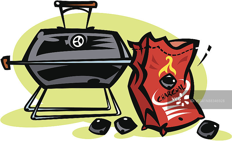 烧烤架和木炭袋（彩色）图片素材