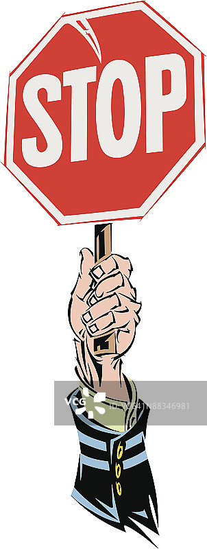手持停止标志，彩色插画，Illustrator Ver. 5图片素材