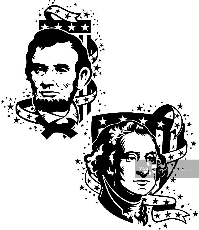 亚伯拉罕·林肯和乔治·华盛顿总统日分层设计，向国父致敬，总统生日快乐图片素材