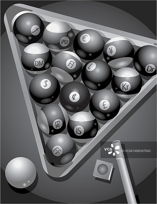带有国际货币符号的球杆架，灰度，分组元素图片素材