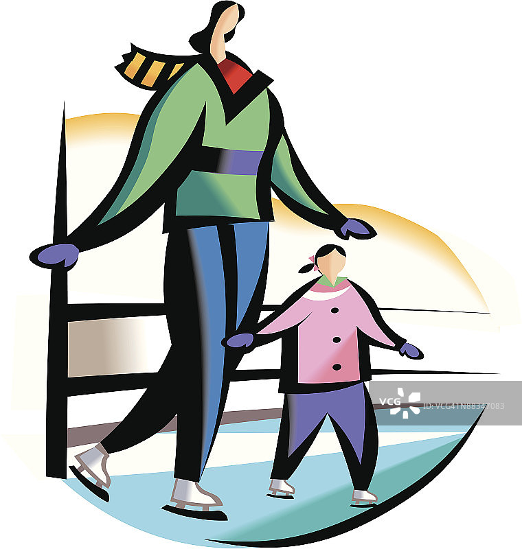 母女滑冰插画图片素材