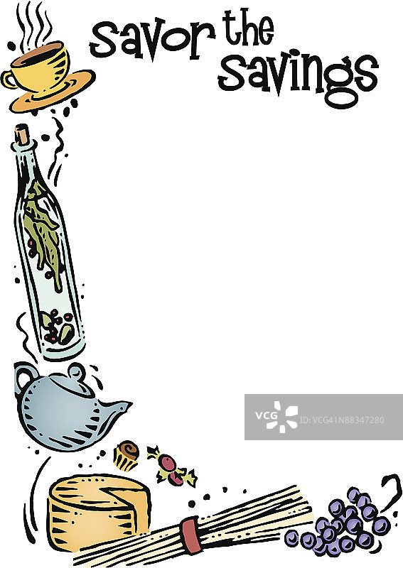 边框，标题，品味优惠，美食，彩色图片素材