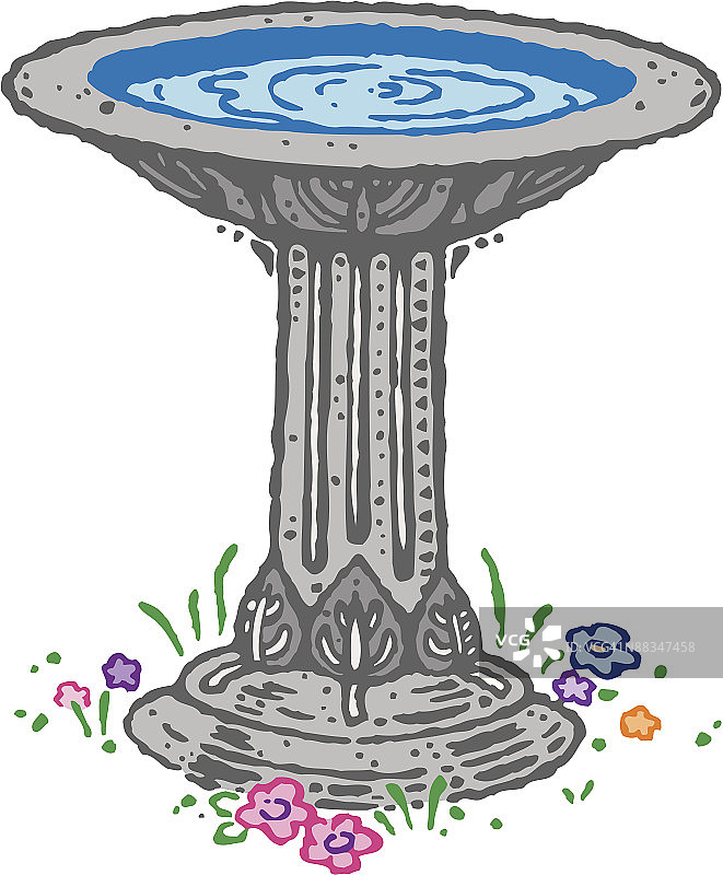 鸟浴池彩色插画元素图片素材