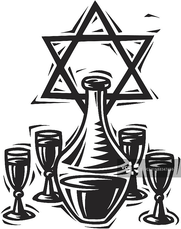 大卫之星与酒壶犹太传统庆祝图片素材