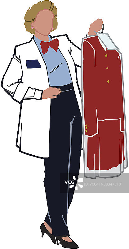 拿着干洗衣服的女人，彩色分层，黑白照片也可用，030-0797图片素材