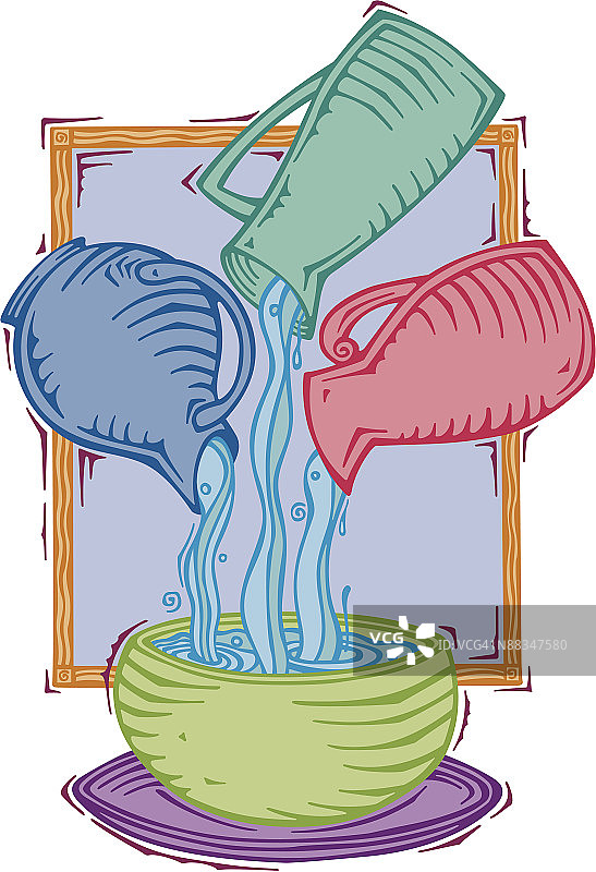 投手向碗中倒液体，彩色插画，版本5，分组元素，我们的特别配方，完美融合图片素材