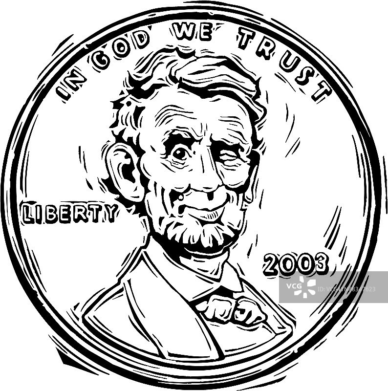 林肯眨眼的便士硬币，我们信仰上帝，自由，2003年图片素材