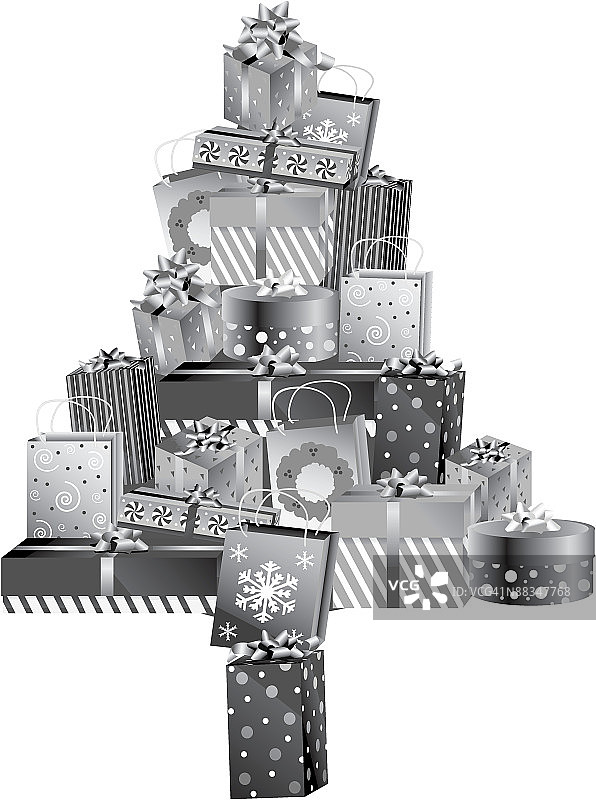 用包裹制成的圣诞树，灰度图片素材