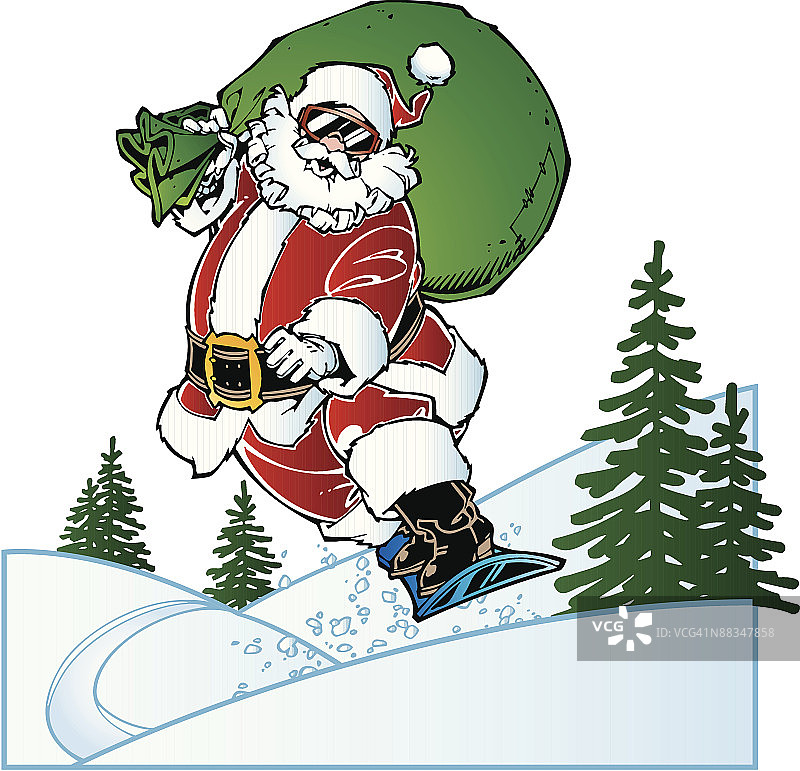 圣诞老人背着礼物滑雪图片素材