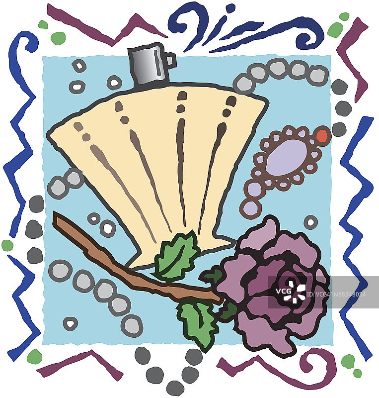 香水瓶、玫瑰和珍珠图片素材