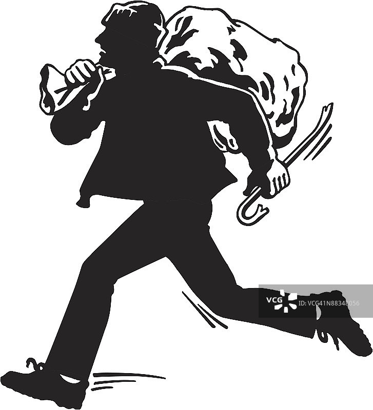 入室盗窃者带着麻袋和撬棍逃跑图片素材