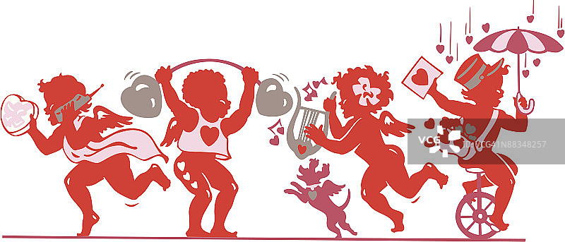 丘比特剪影-#1 分组元素 彩色 Illustrator Ver. 5 情人节快乐爱的使者图片素材