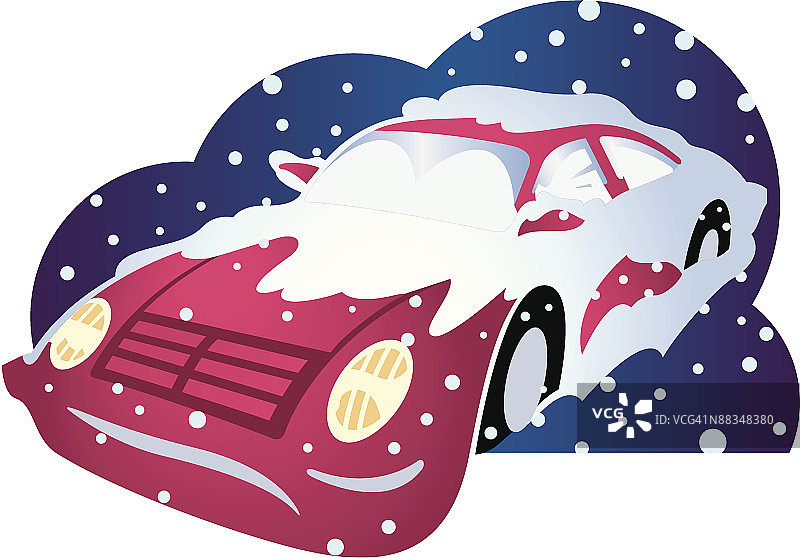 半埋在雪中的彩色汽车图片素材