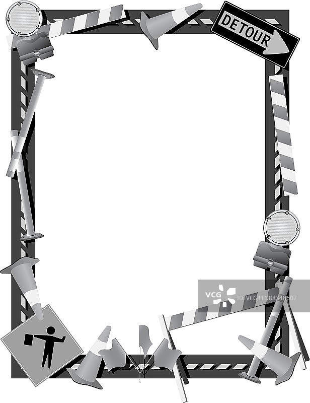 边框，道路施工元素，绕行，灰度，组合元素图片素材