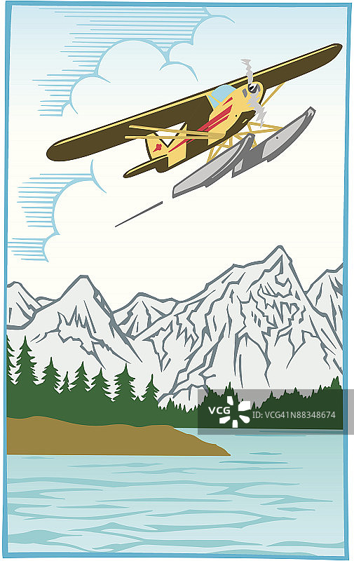 水上飞机从阿拉斯加湖起飞图片素材