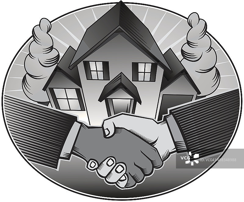 房前握手（灰度，分组元素）图片素材