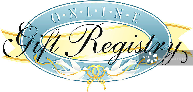 在线礼品登记：婚戒与鸽子（彩色）图片素材