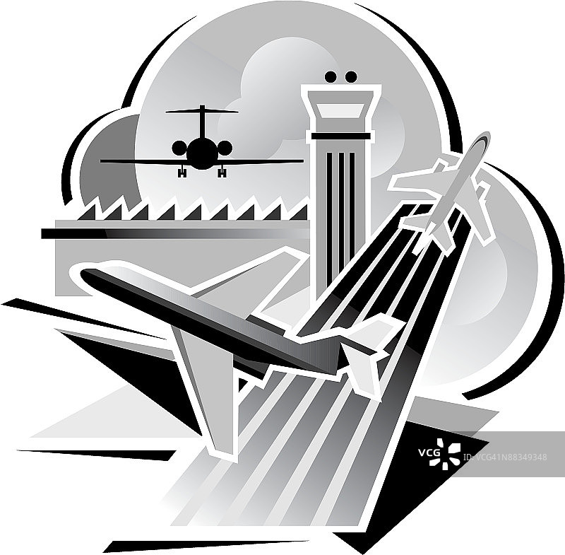 机场蒙太奇灰度分组元素图片素材