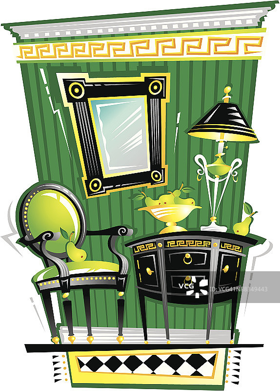 分层色彩大厅插画，用鲜花和植物装饰，点亮门厅图片素材