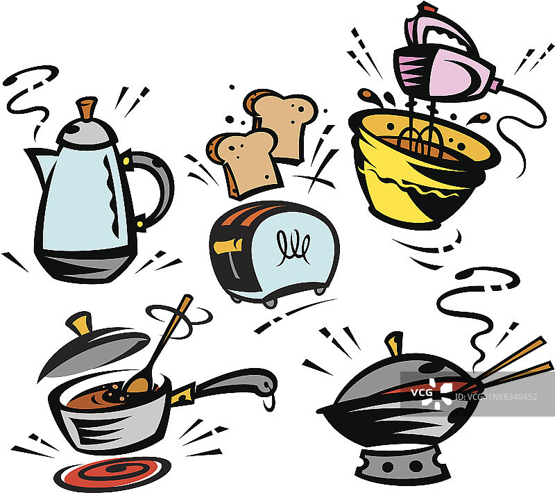 厨房用品彩色插画（Illustrator Ver. 5）：厨房必备图片素材