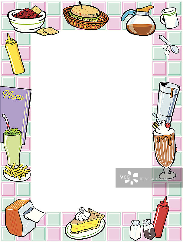 50年代餐馆菜单彩色组合元素边框图片素材