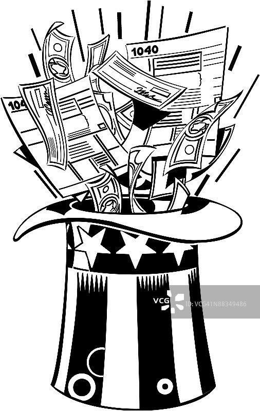 进入山姆大叔帽子的钱和税表，1040图片素材