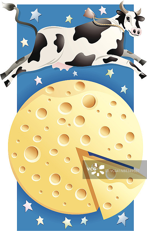奶牛跳过天空中的奶酪轮图片素材