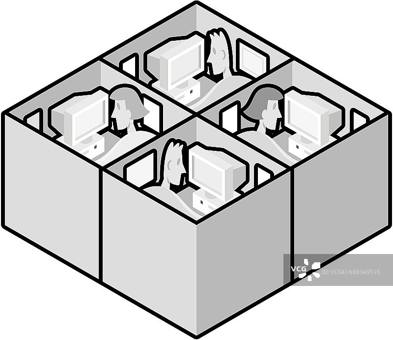 办公室隔间：压抑的灰色空间图片素材