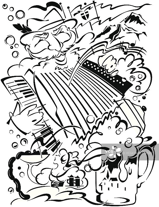 啤酒节元素分层素材，也提供彩色版本，庆祝啤酒节，秋季欢乐图片素材