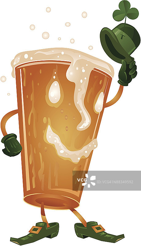 动画淡啤酒脱帽致意，彩色图片素材