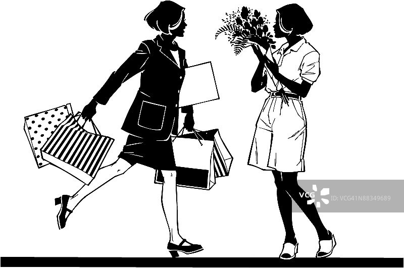 手捧鲜花的购物女郎图片素材