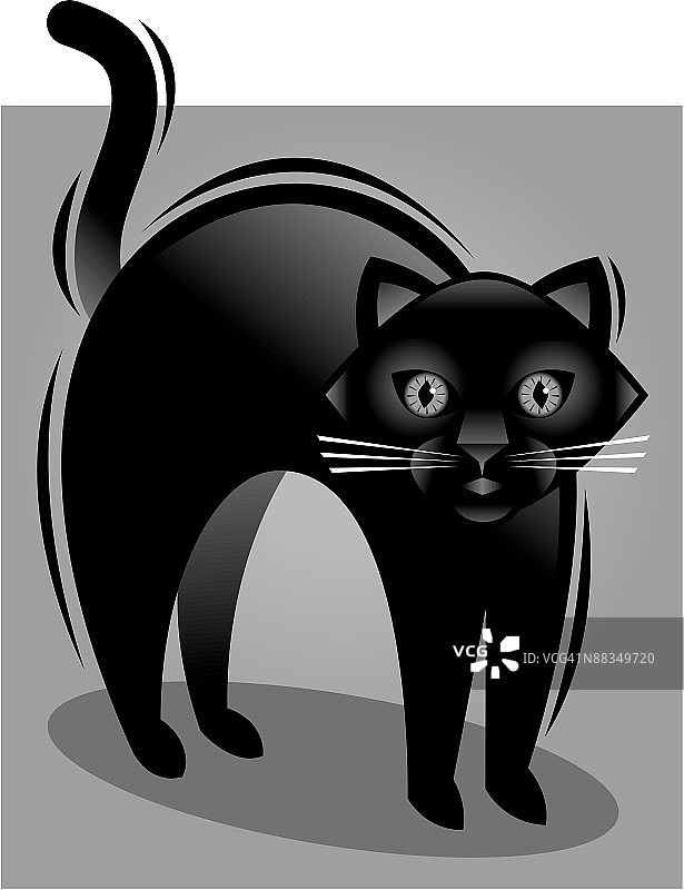 拱起背的黑猫，黑白照片，您是否迷信？当心图片素材