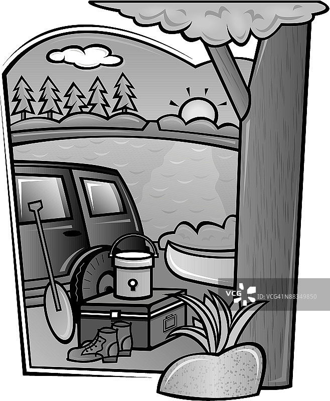 露营地分组元素灰色调新的一天完美的露营地图片素材