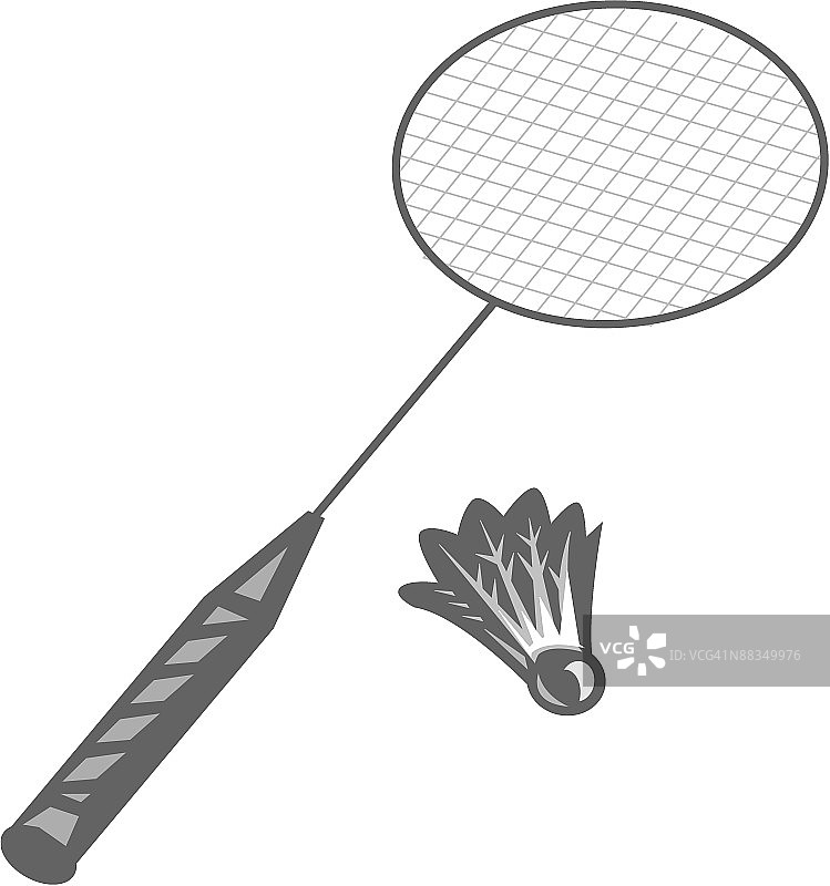 羽毛球拍和羽毛球（灰度图）图片素材
