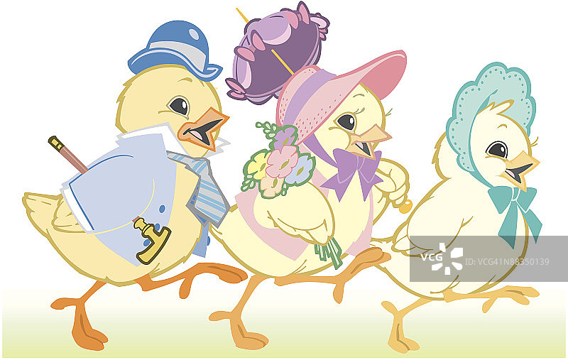 复活节快乐小鸡游行分层插画图片素材