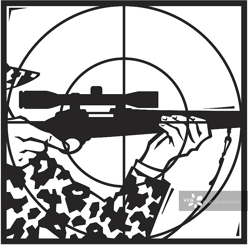 猎人通过步枪瞄准镜瞄准目标图片素材