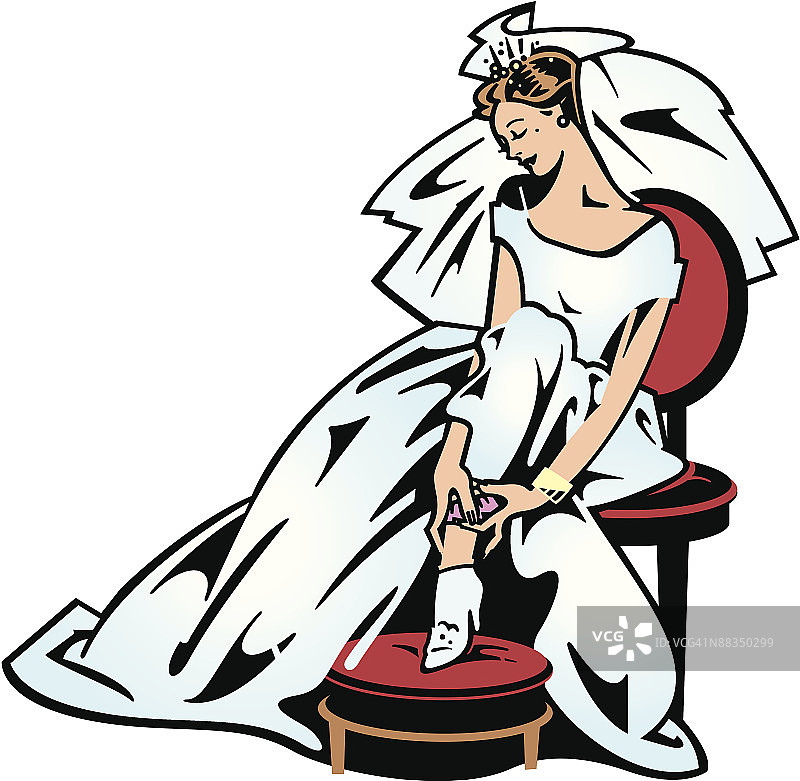 新娘戴上吊袜带，彩色照片图片素材