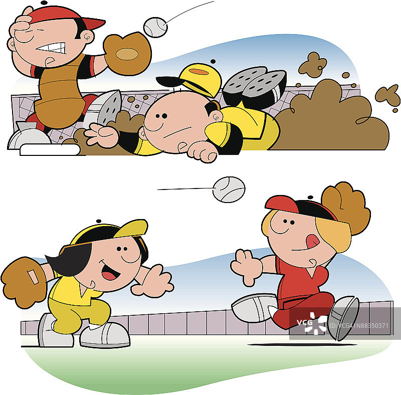 男人滑垒，女人跑去接垒球图片素材