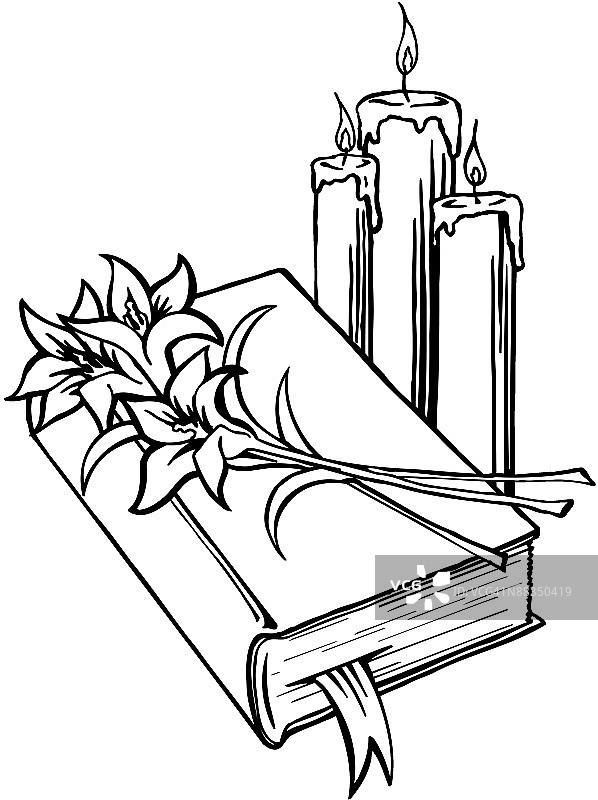 《圣经》、百合花、蜡烛——复活节礼拜图片素材